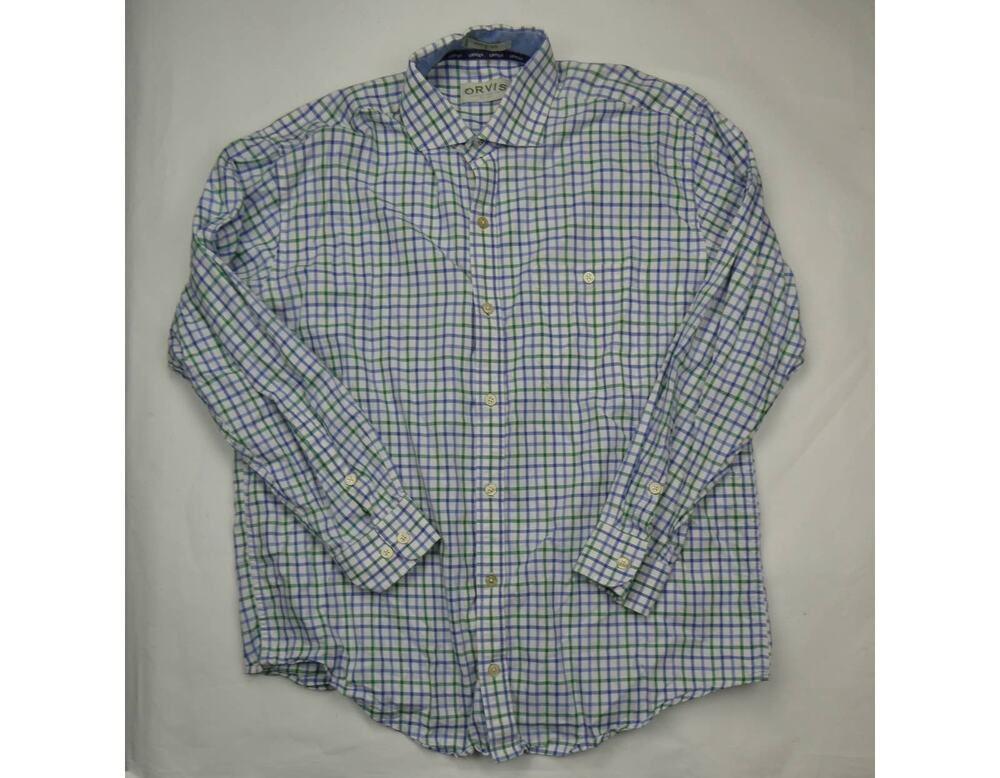 NEW men's Orvis button front oxford shirt, white check, large